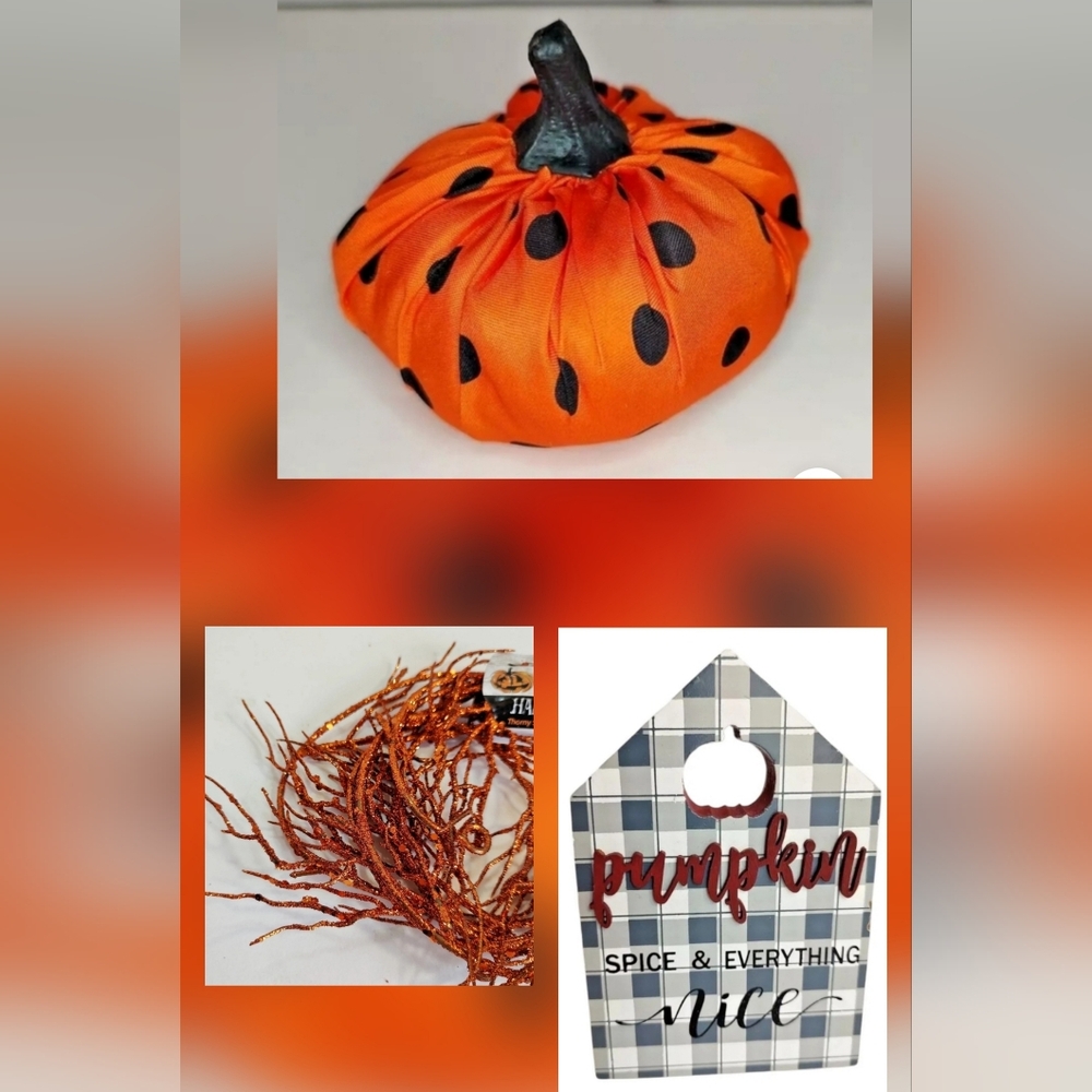 13  Fun  Fall. Items  7 Fabric Pumpkins ,  Twine 1 Ea  & 5 Signs AMAZIMG  SO cut